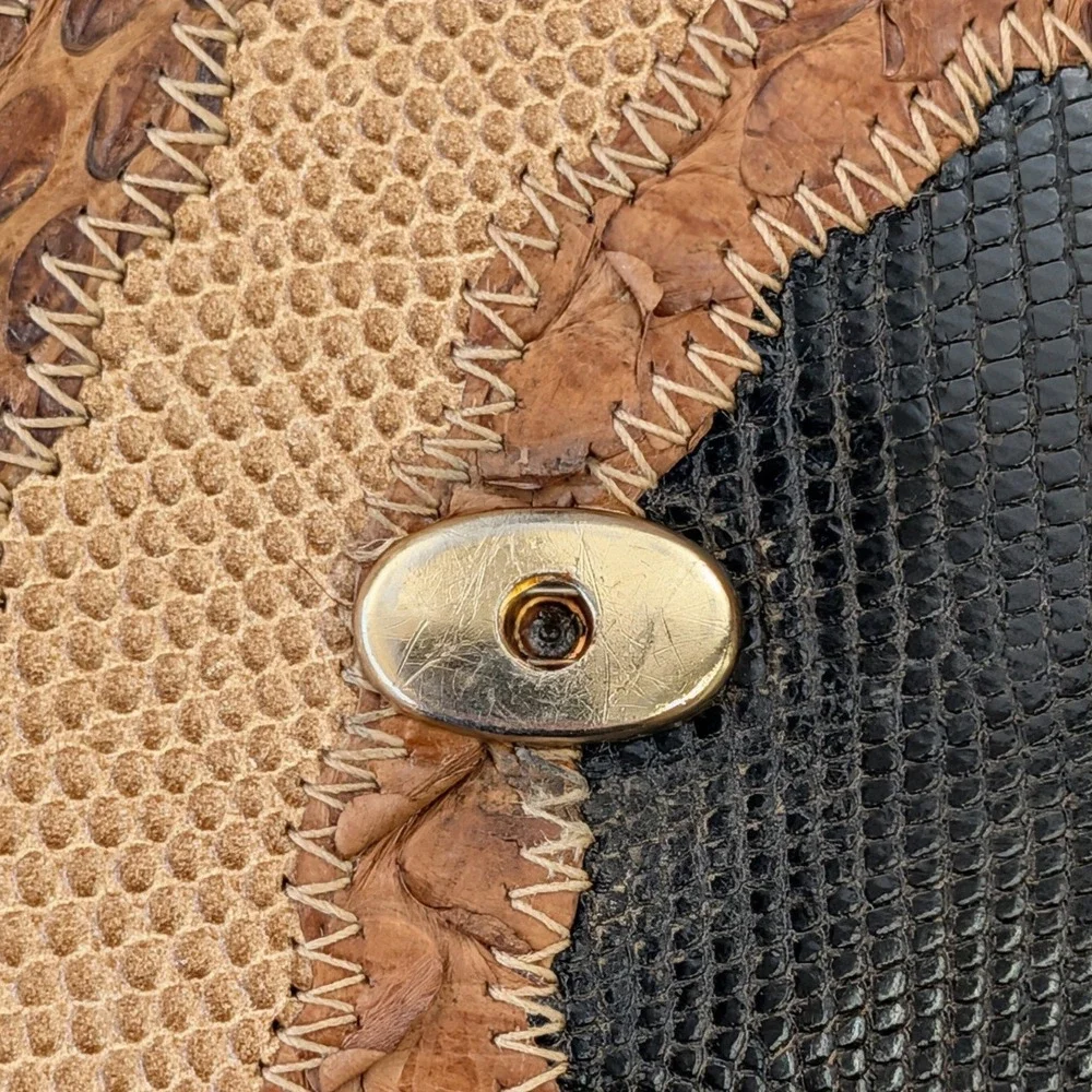 Carlos‎ Falchi Patchwork Leather Clutch Handbag Brown Black Tan Exotic Skin